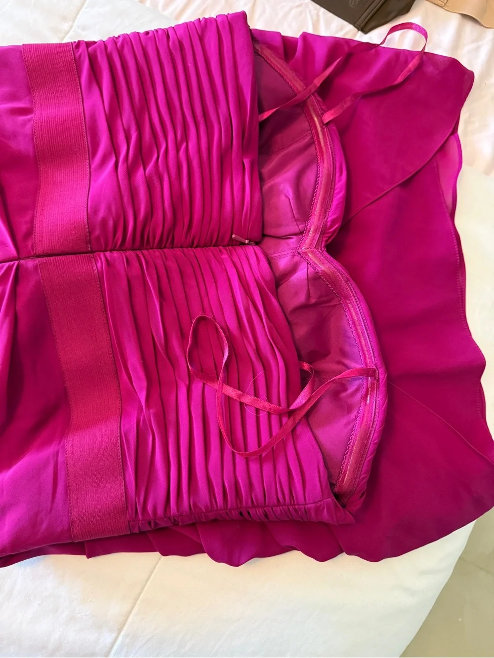 Fuchsia Spaghetti Strap Ruched Bodice Dress - Picture 9 of 11